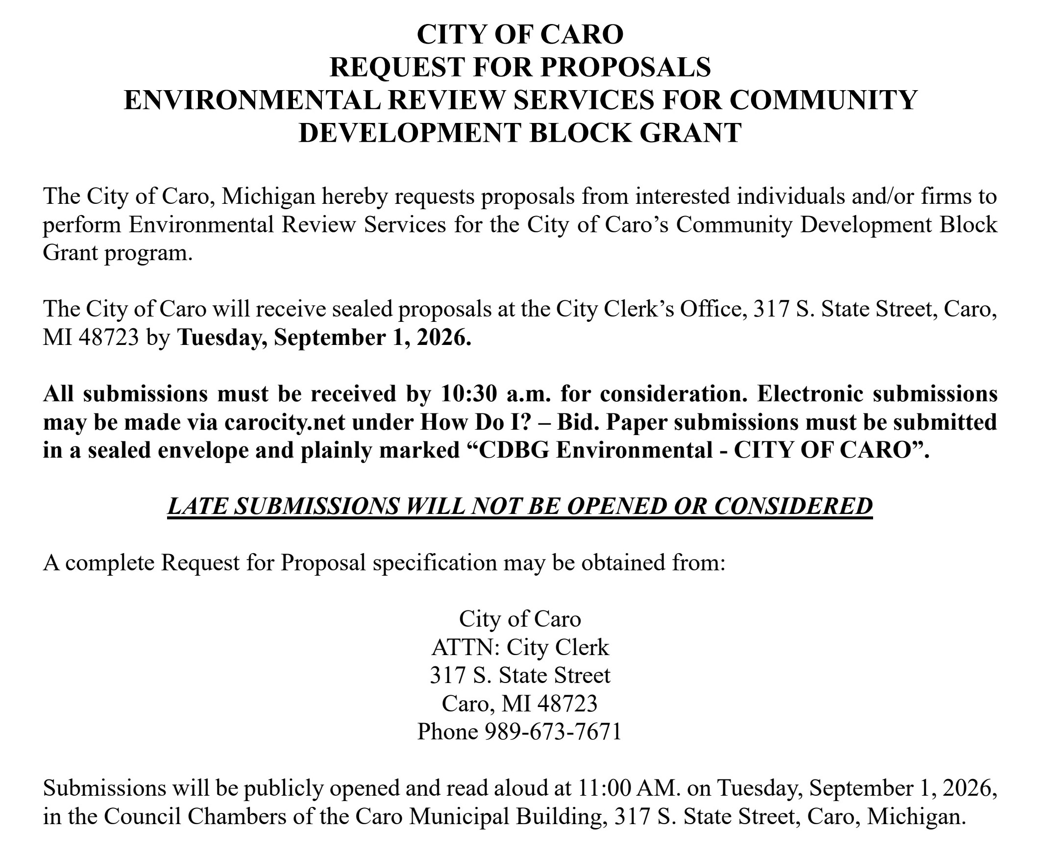 CDBG Environment RFP Cover Page